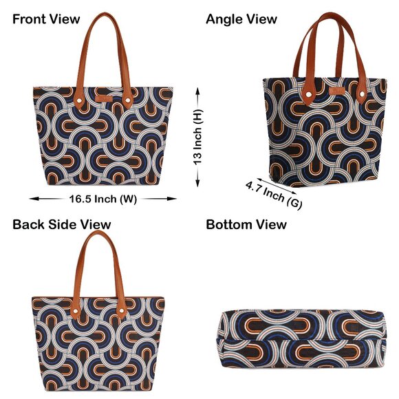 Hand Crafted Fabric Ladies Shoulder Tote Bag in Abstract Print, Top Handle Bag - Picture 3 of 9